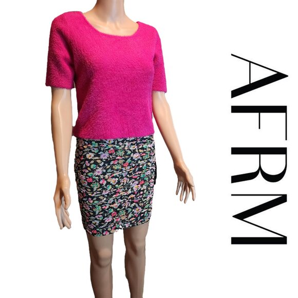 AFRM Vibrant Floral Ruched Skirt NWT Black Small - Picture 1 of 8